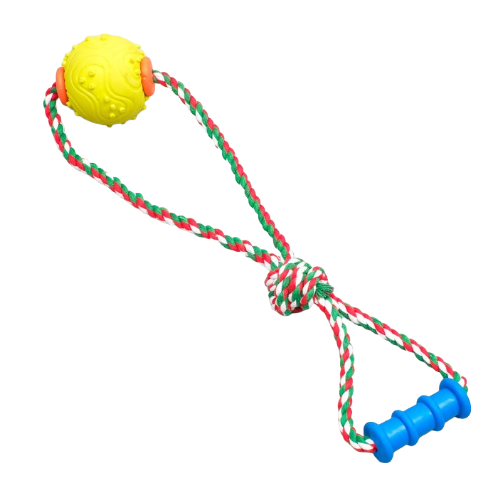 Игрушка Пижон канатная с жевательными элементами Шар с 1 ручкой, до 36 см, разноцветная