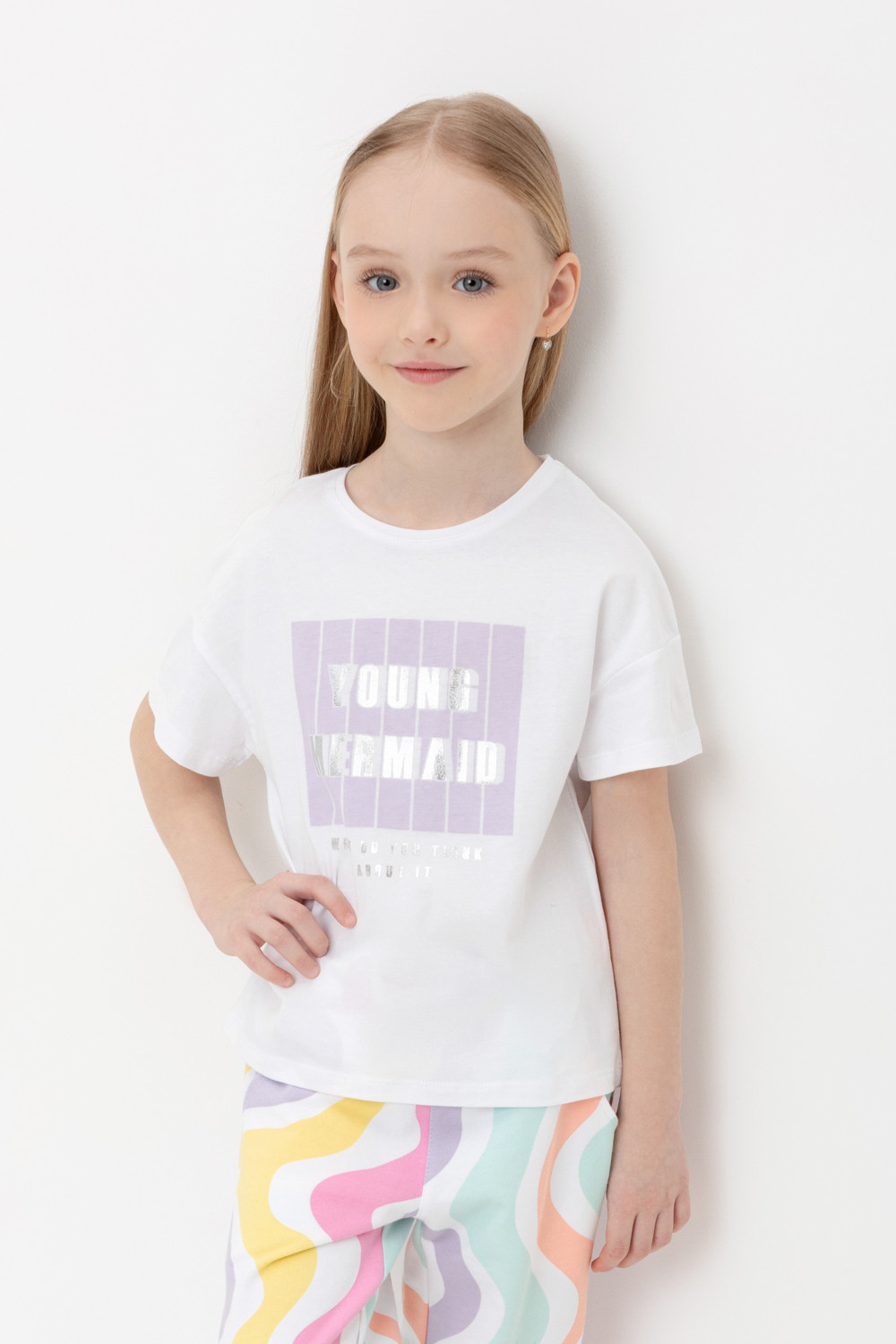 

Футболка детская CROCKID М 3796-1 К 302350, белый,пастельно-лиловый, 140, М 3796-1