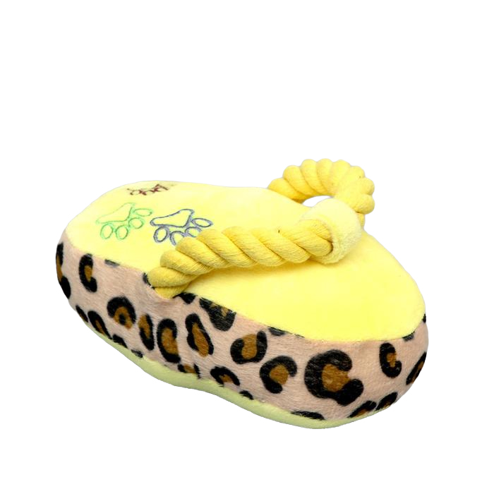 Игрушка мягкая для собак Пижон Тапок с канатом, с пищалкой, 15 см, жёлтая