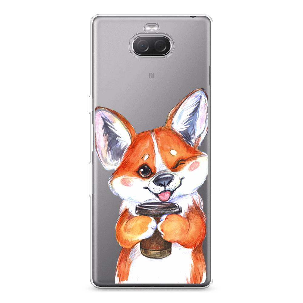 

Чехол на Sony Xperia XA3 Ulta "Корги с кофе", Оранжевый;белый, 53950-4