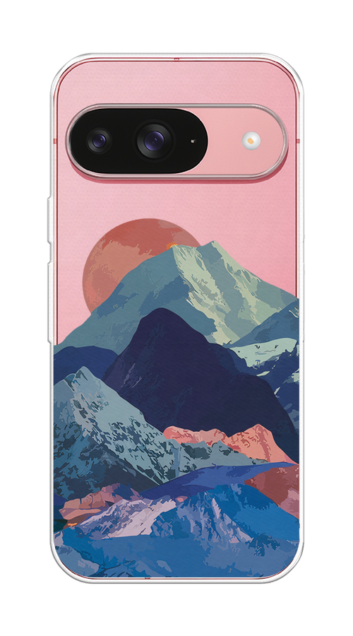 

Чехол на Google Pixel 9 "Закат в снежных горах", Бордовый;серый;голубой, 271950-1