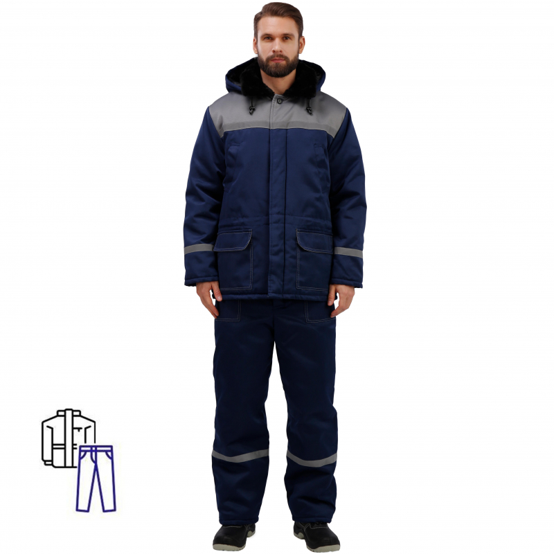 

Костюм рабочий NoBrand 1002395-K серый/синий 60-62, 158-164