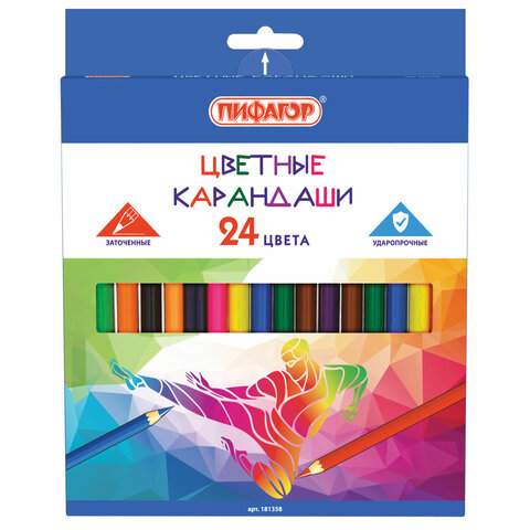 

Набор цветных карандашей ПИФАГОР, 24 цв., арт. 181358 - (5 наборов), Разноцветные