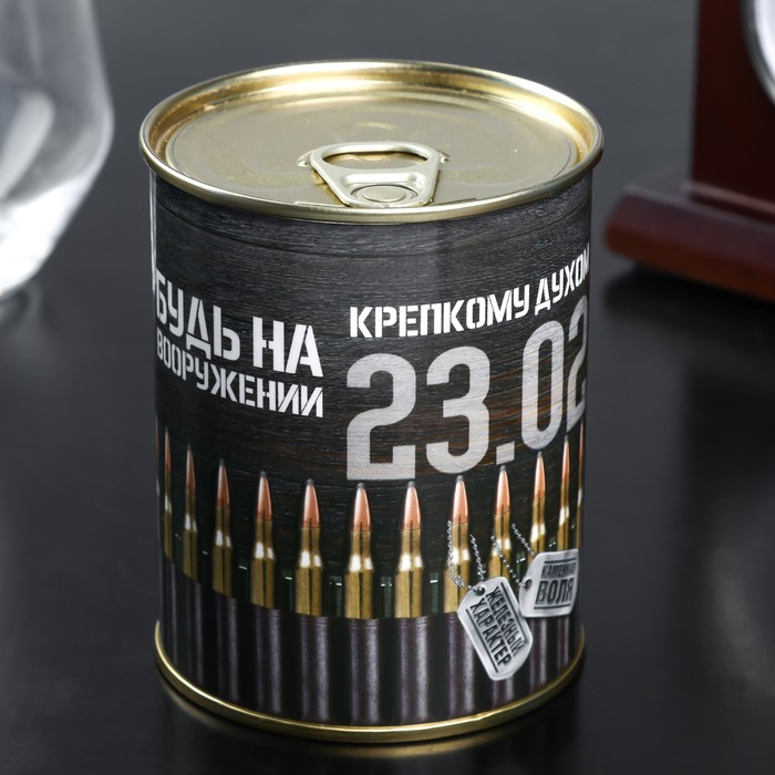 

Набор камней для виски в консервной банке Крепкому духом 23.02 9 шт, Камни для виски