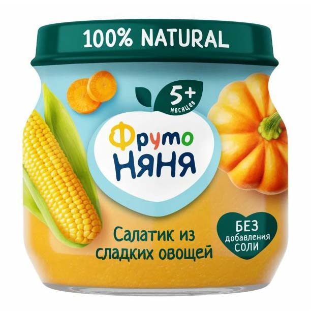 Пюре ФрутоНяня Салатик из сладких овощей кукуруза-тыква-морковь с 5 месяцев 110 г