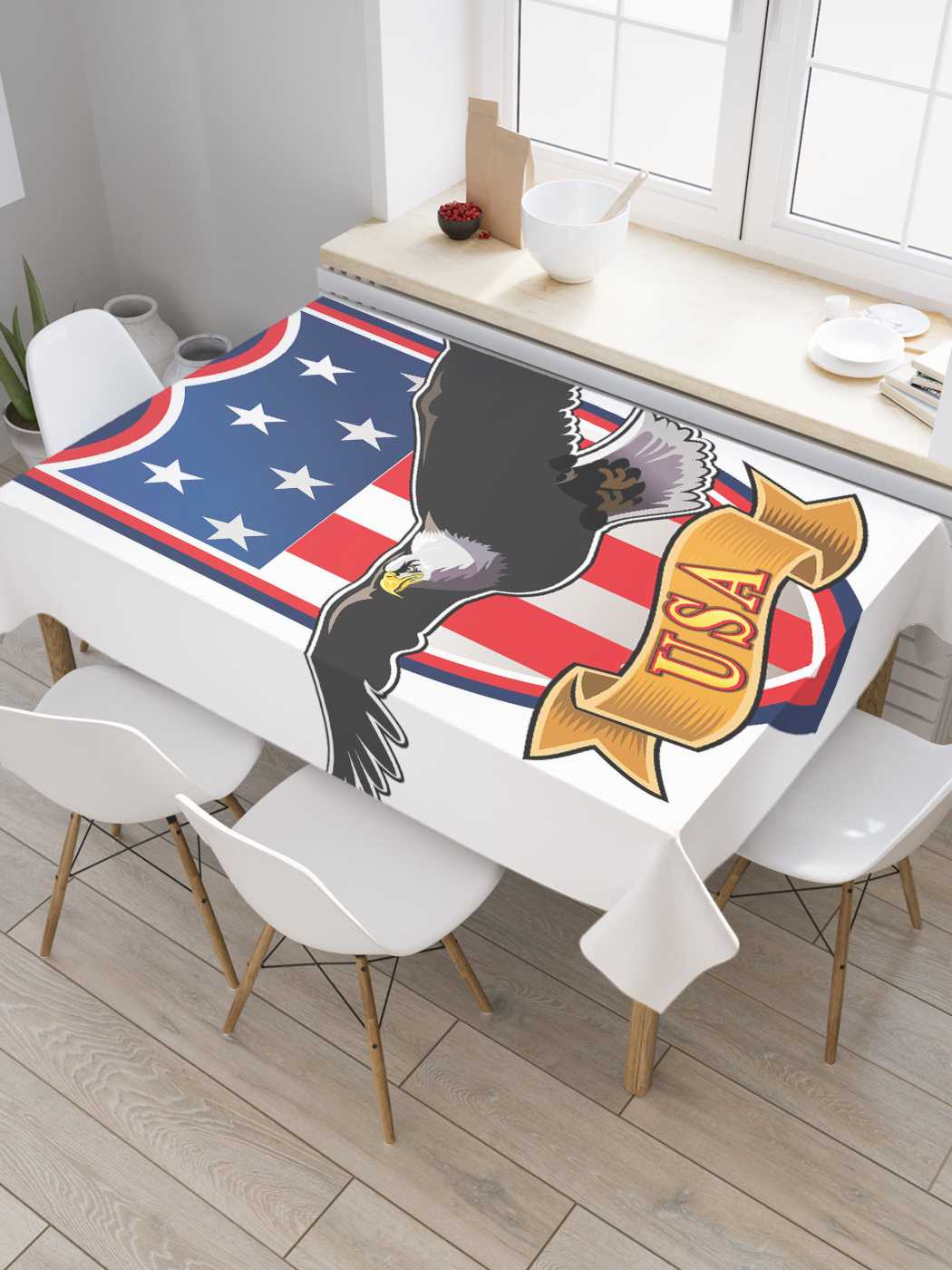 

Скатерть прямоугольная JoyArty "Американский герб" из оксфорда, 120x145 см, Белый, Американский герб