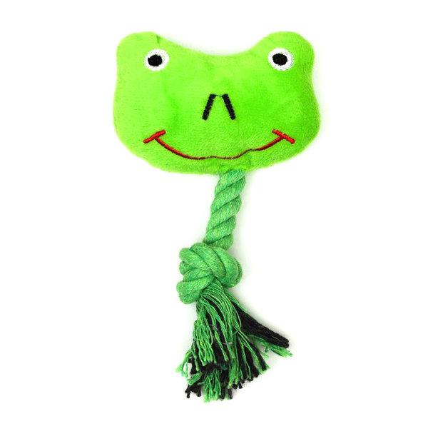 

Игрушка мягкая для собак Пижон Лягушка с канатом, с пищалкой, 18 см, зелёная