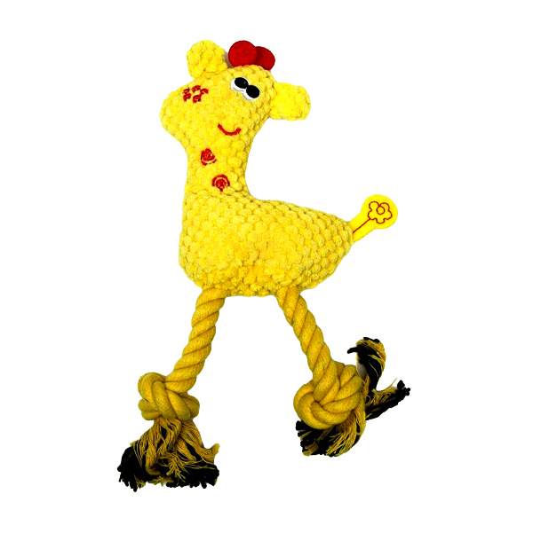 Игрушка мягкая для собак Пижон Жираф с канатом, с пищалкой, 15 х 25 см