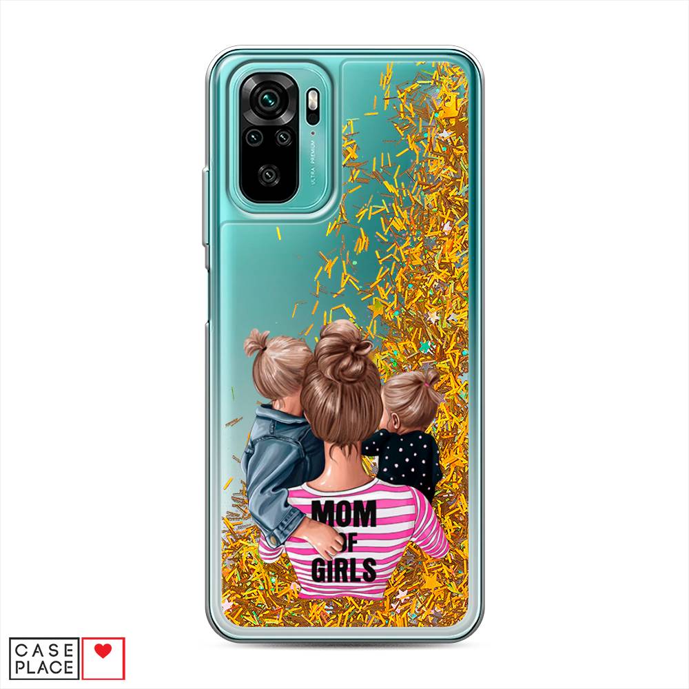 фото Жидкий чехол с блестками "mom of girls" на xiaomi redmi note 10 awog