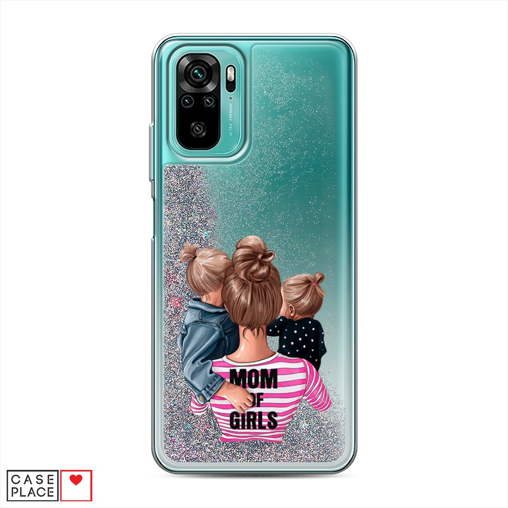 фото Жидкий чехол с блестками "mom of girls" на xiaomi redmi note 10 awog