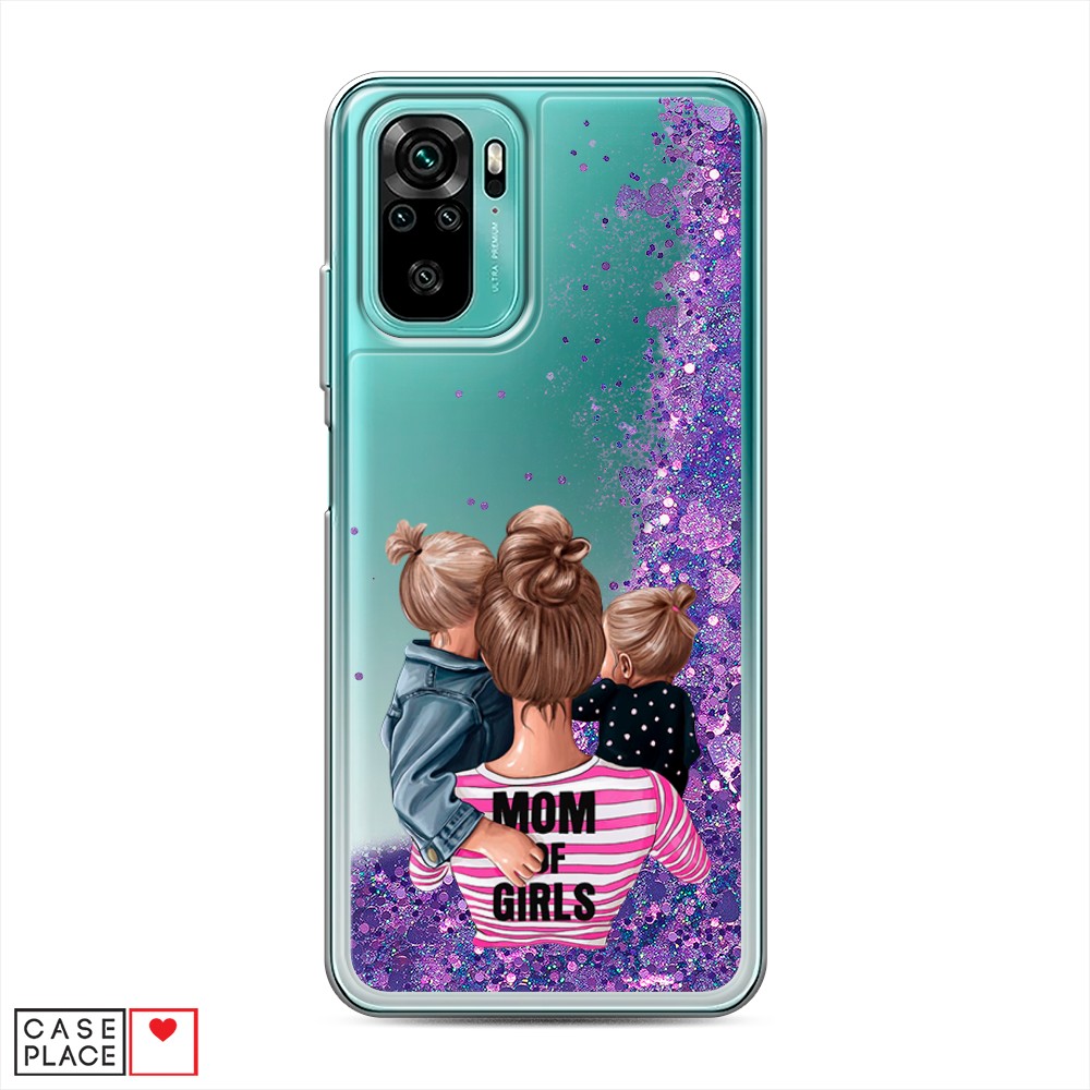 фото Жидкий чехол с блестками "mom of girls" на xiaomi redmi note 10 awog