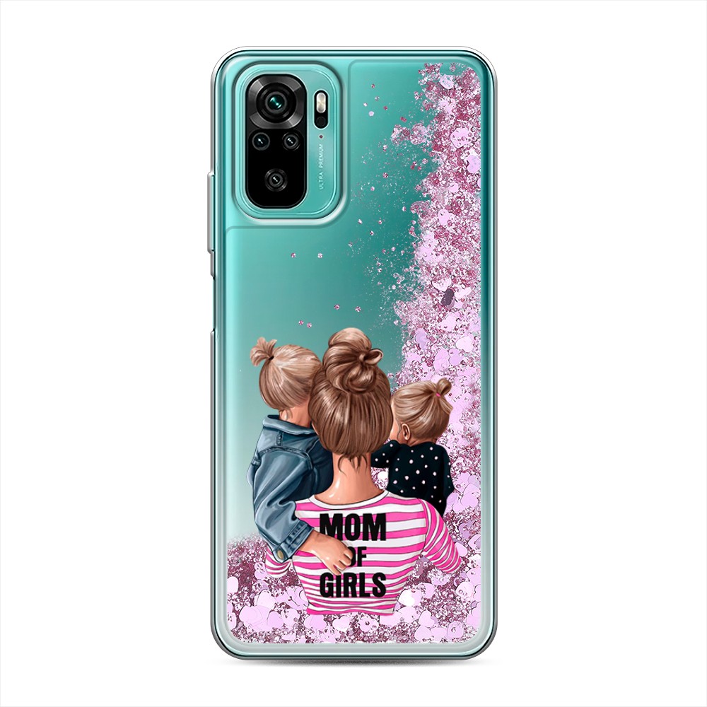 фото Жидкий чехол с блестками "mom of girls" на xiaomi redmi note 10 awog