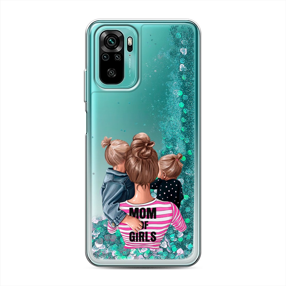 фото Жидкий чехол с блестками "mom of girls" на xiaomi redmi note 10 awog