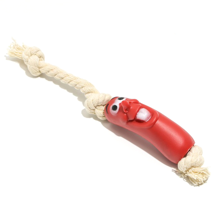 Игрушка для собак Пижон Весёлая сосиска на верёвке, 14 см