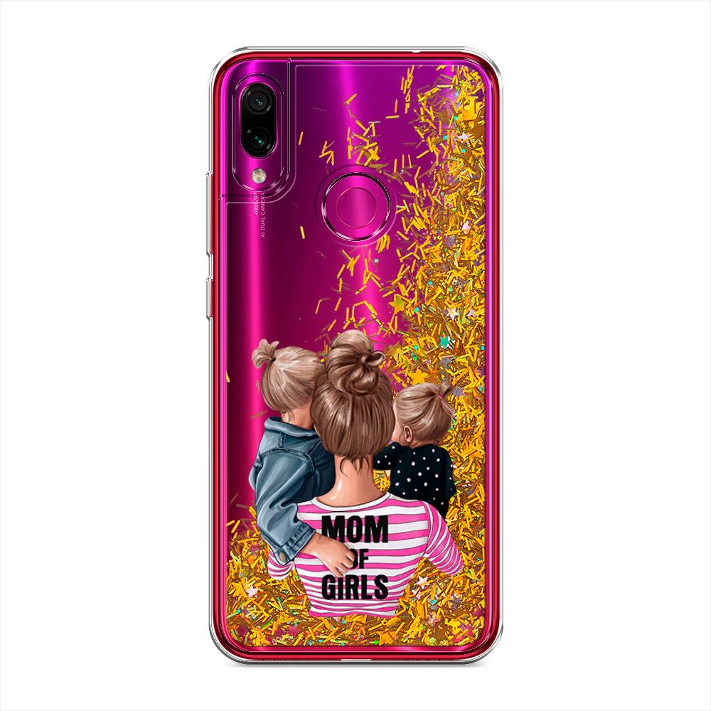 фото Жидкий чехол с блестками "mom of girls" на xiaomi redmi note 7 awog