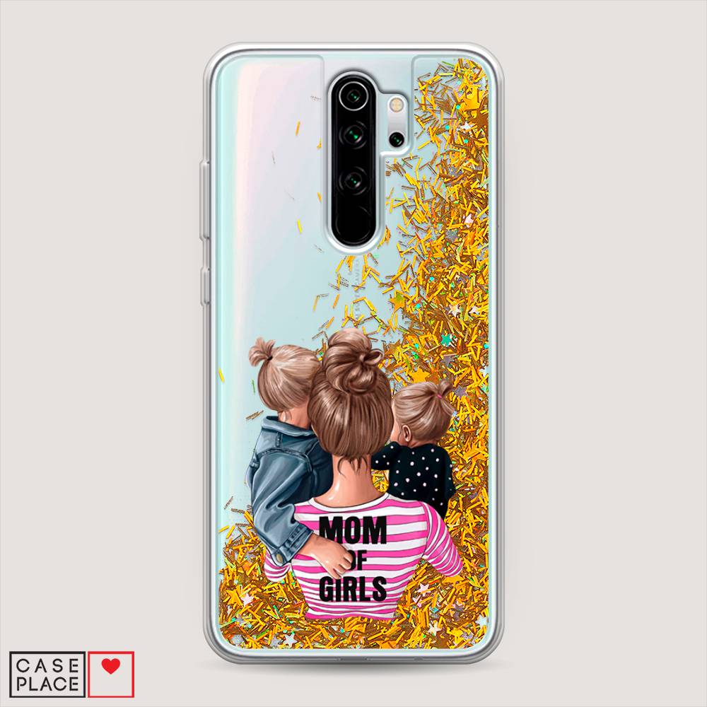 фото Жидкий чехол с блестками "mom of girls" на xiaomi redmi note 8 pro awog