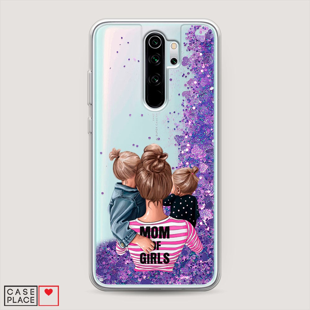 фото Жидкий чехол с блестками "mom of girls" на xiaomi redmi note 8 pro awog