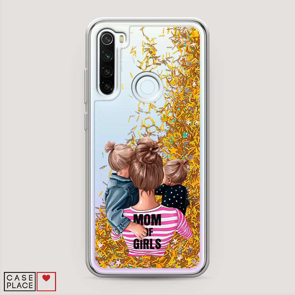 фото Жидкий чехол с блестками "mom of girls" на xiaomi redmi note 8t awog