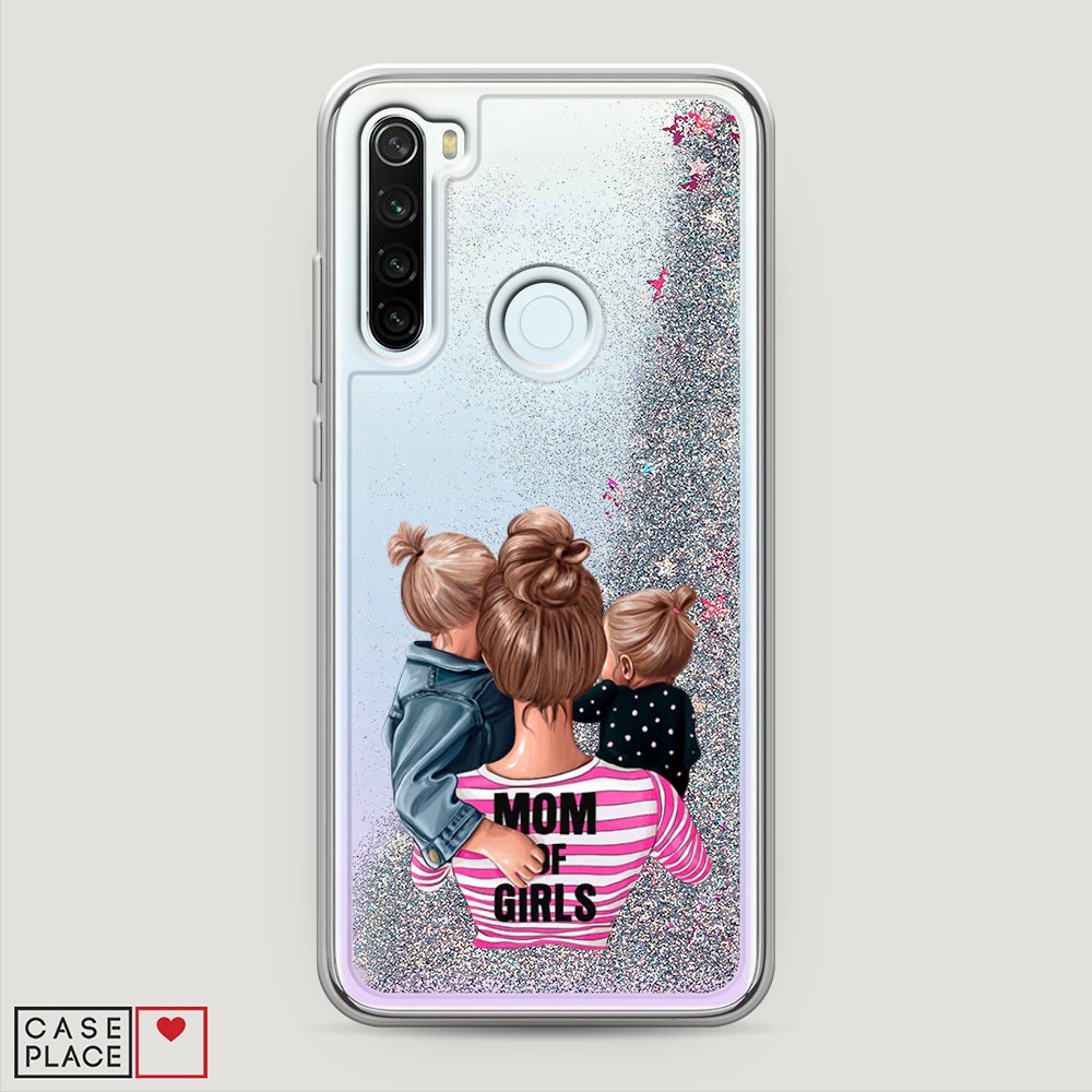 фото Жидкий чехол с блестками "mom of girls" на xiaomi redmi note 8t awog