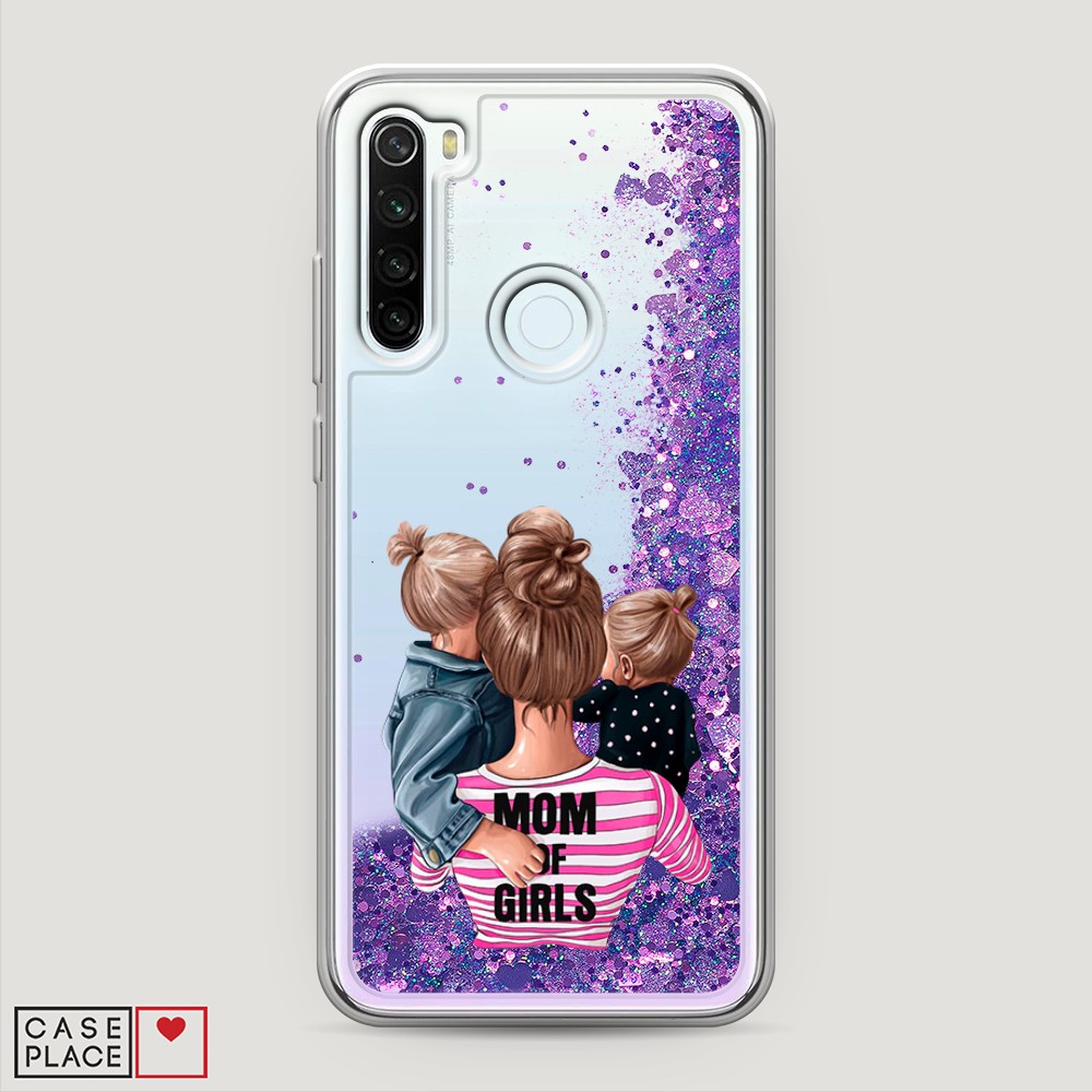 фото Жидкий чехол с блестками "mom of girls" на xiaomi redmi note 8t awog