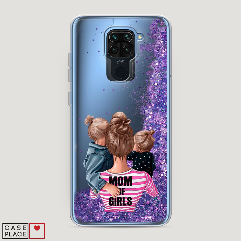 фото Жидкий чехол с блестками "mom of girls" на xiaomi redmi note 9 awog