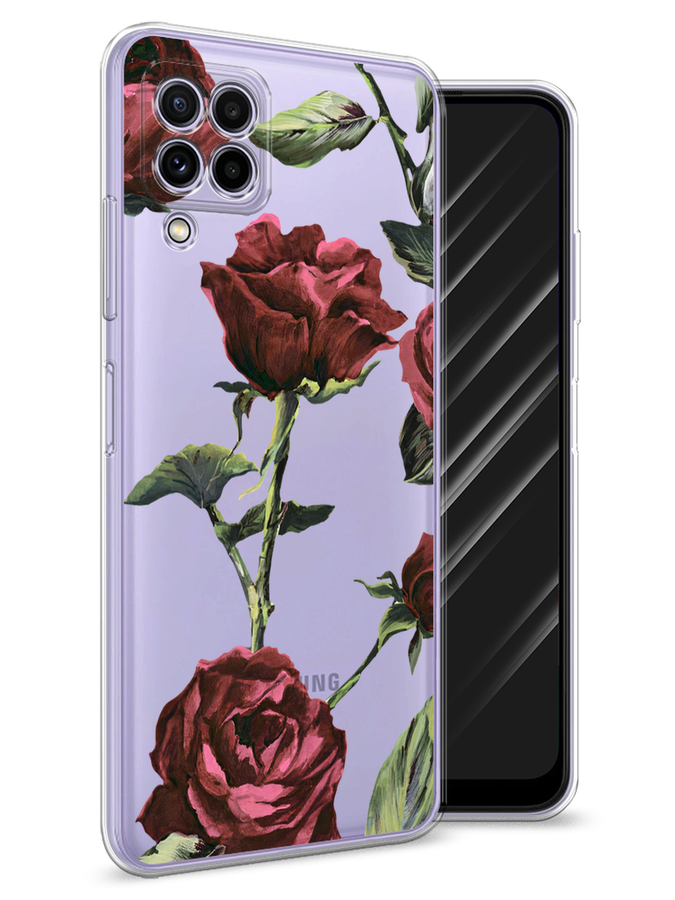 

Чехол Awog на Samsung Galaxy M22 / Самсунг M22 "Бордовые розы фон", Красный, 2103450-8