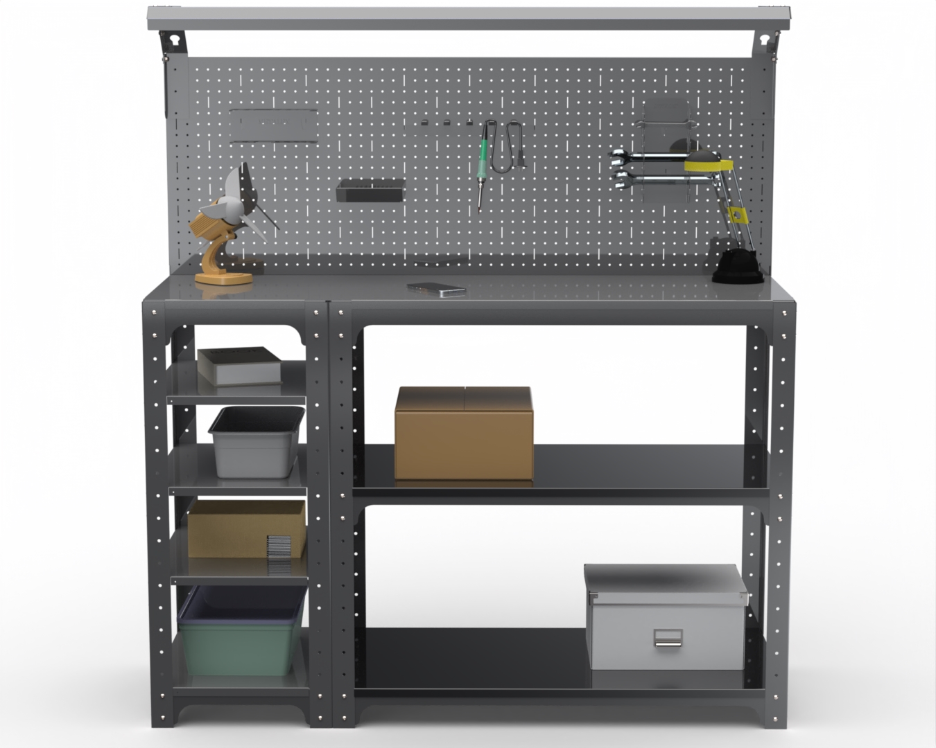 

Стол-верстак Metalex 205235 KIT 950х1700х600 с бок. полками, перфопанелью и комп.освещения, Серый