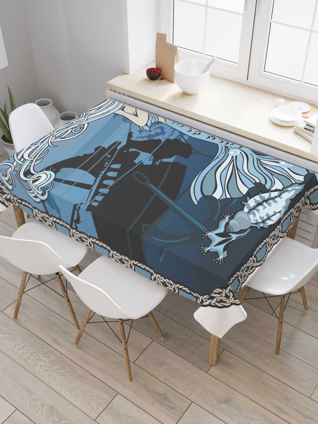 

Скатерть прямоугольная JoyArty "Русалка у корабля" из сатена, 180x145 см, Синий, Русалка у корабля