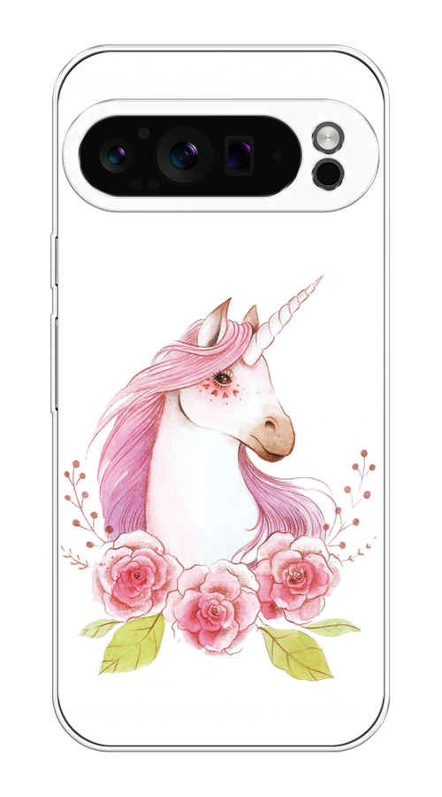 

Чехол на Google Pixel 9 Pro "Единорог цветы", Белый;розовый;серый, 272050-1