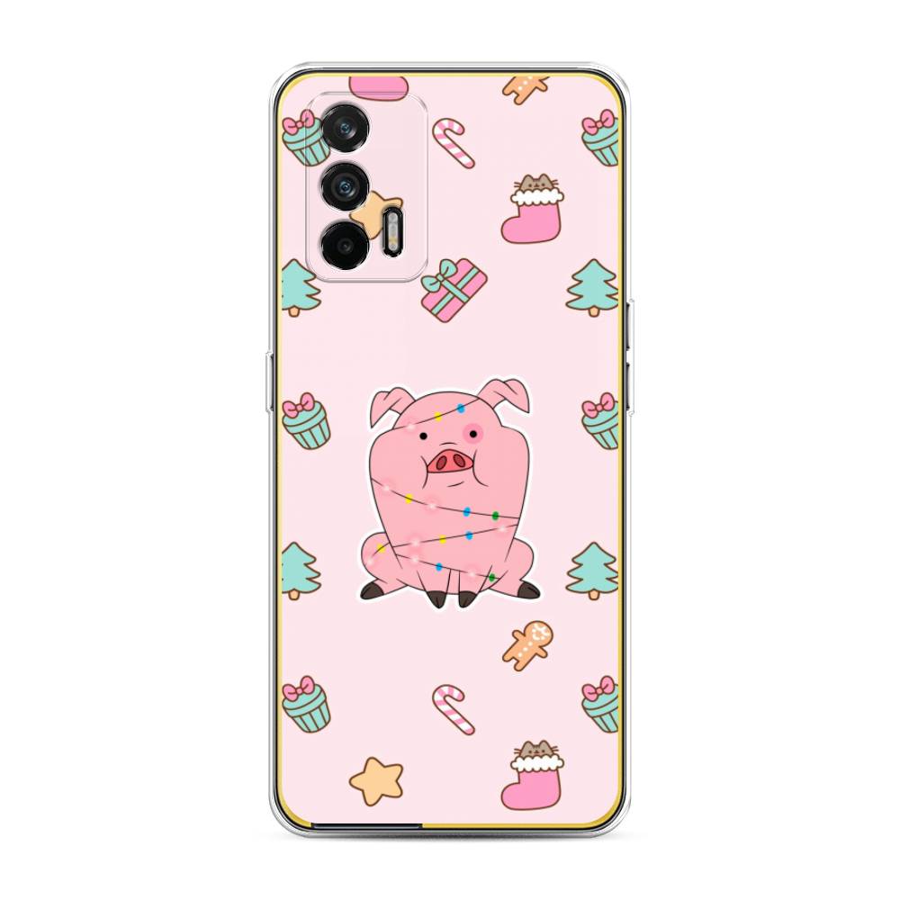 

Чехол на Oppo Realme GT "Розовая свинка", Розовый;зеленый, 256350-5