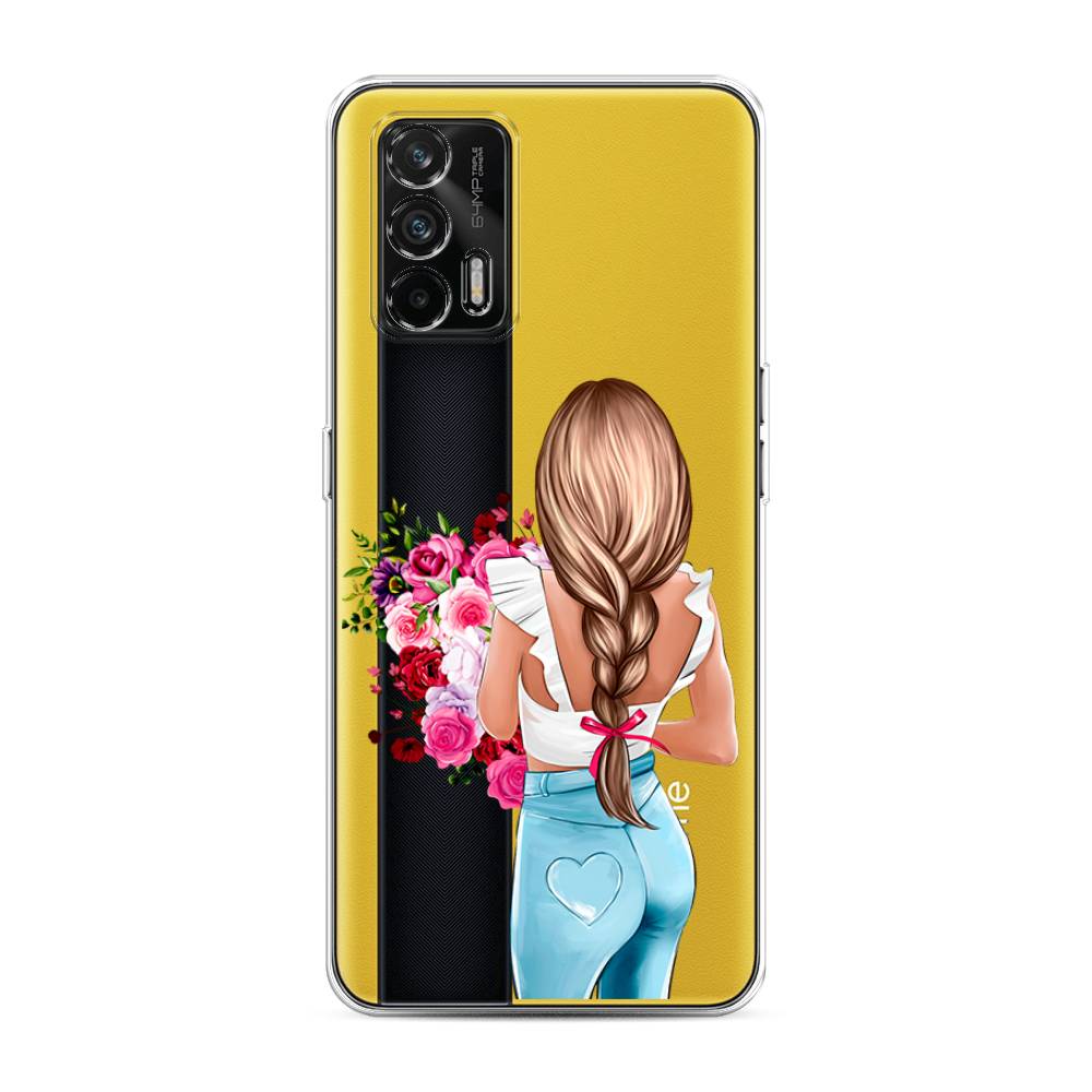 

Чехол на Oppo Realme GT "Девушка с цветами", Коричневый;розовый;голубой, 256350-6