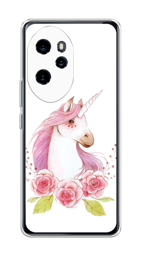 

Чехол на Honor 100 Pro "Единорог цветы", Белый;розовый;серый, 6122850-1