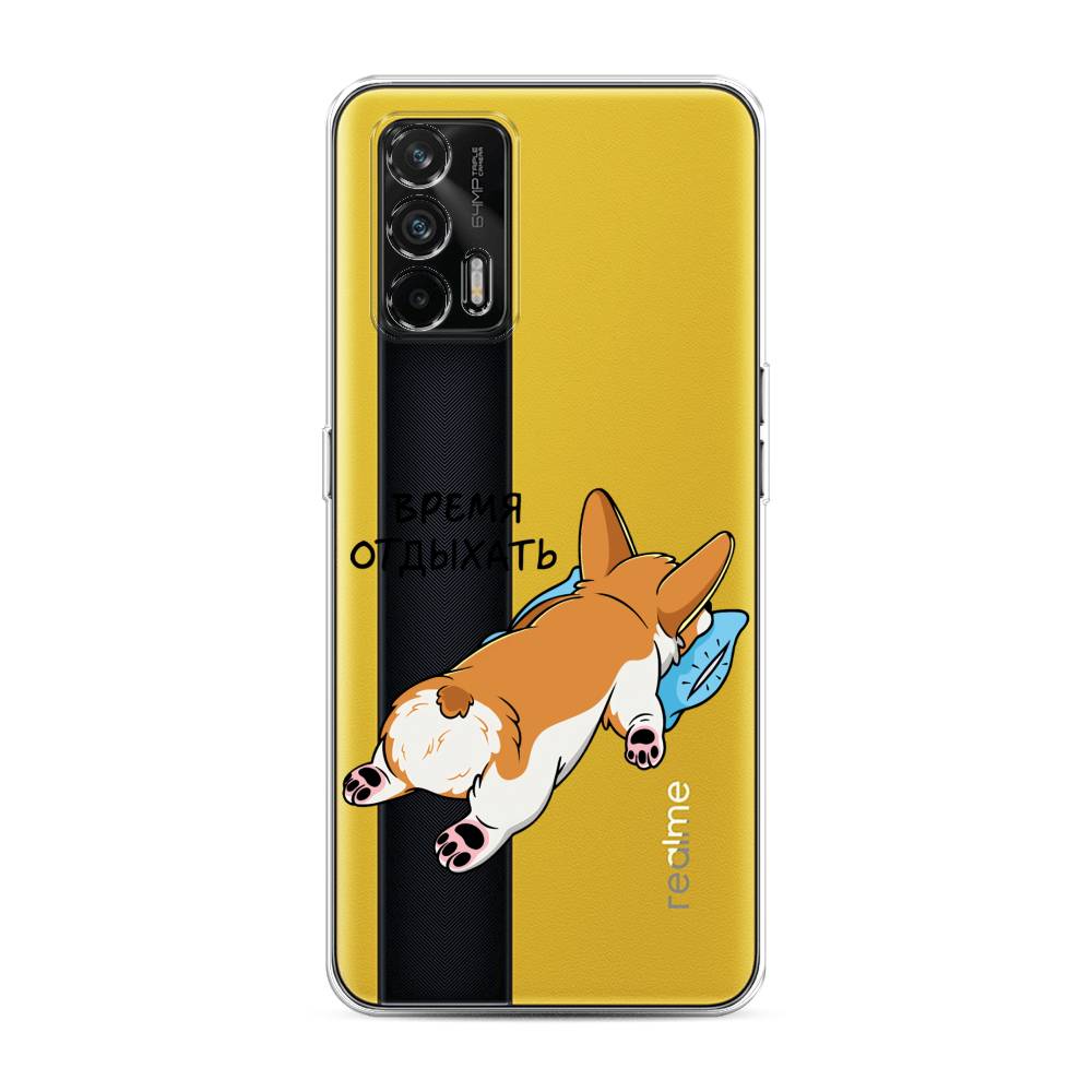

Чехол на Oppo Realme GT "Корги отдыхает", Черный;коричневый;голубой, 256350-1