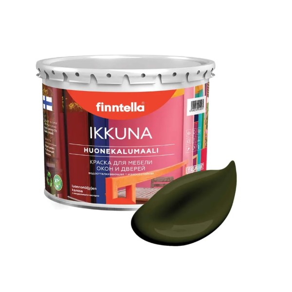 

Краска IKKUNA FINNTELLA Матовая, KOMBU буро-зеленый, 0,45л, IKKUNA для мебели и для дерева, для кухни и кухонных фасадов, для шкафов, для комодов и для деревянных поверхностей с натуральным маслом, без запаха