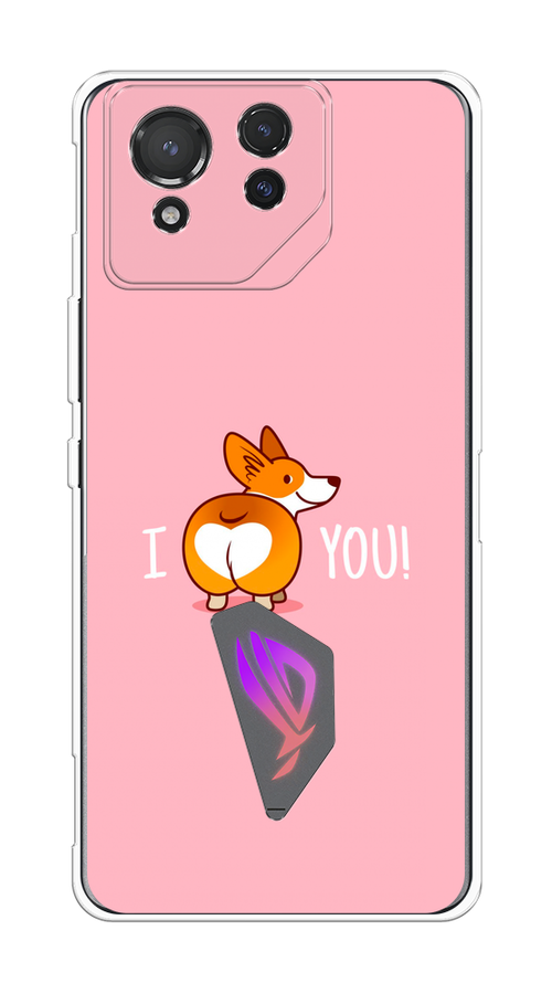 

Чехол на Asus ROG Phone 8 "Корги I love you", Розовый;коричневый;белый, 45150-1