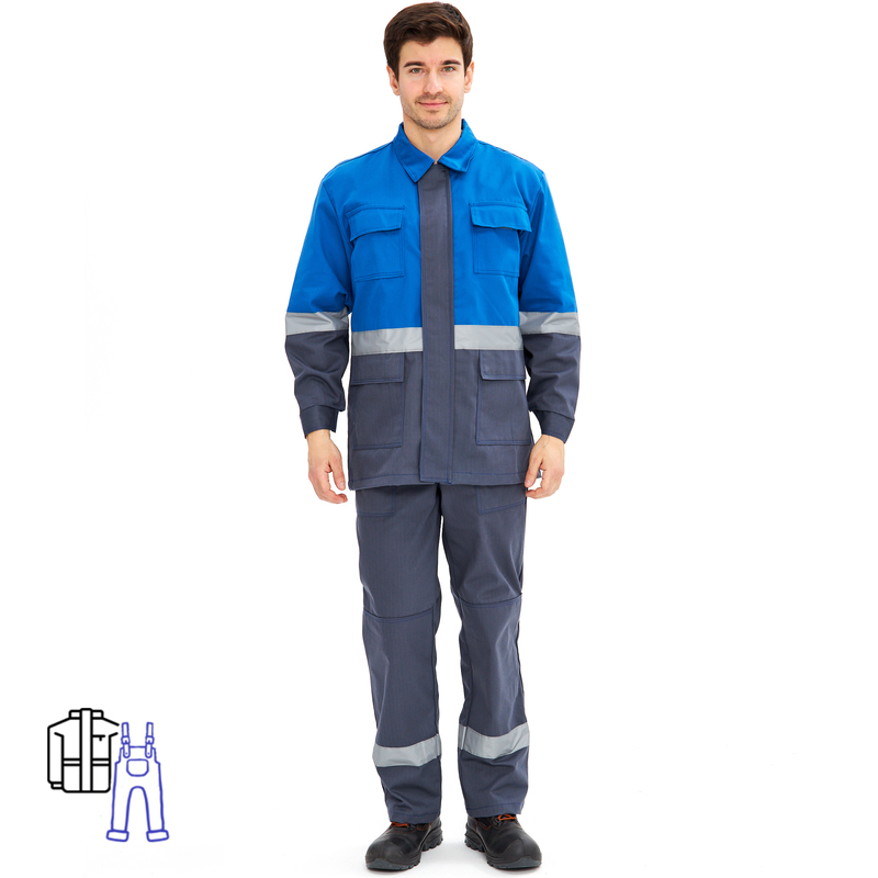 

Костюм рабочий NoBrand 1435727-K серый/синий 52-54, 170-176