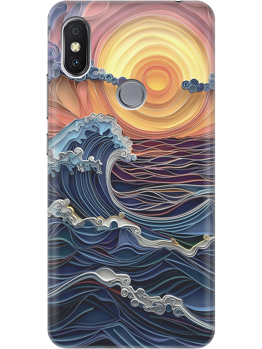 

Силиконовый чехол на Xiaomi Redmi S2 с принтом "Волны на закате", Прозрачный;оранжевый;синий, 718410210