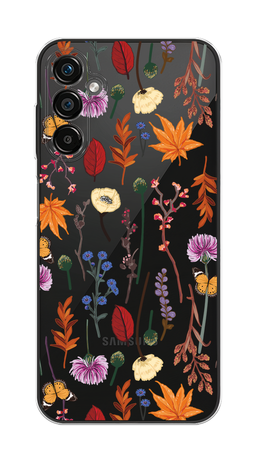 

Чехол на Samsung Galaxy A25 5G "Orange Purple flowers", Оранжевый;красный;розовый;желтый;прозрачный, 2108550-1