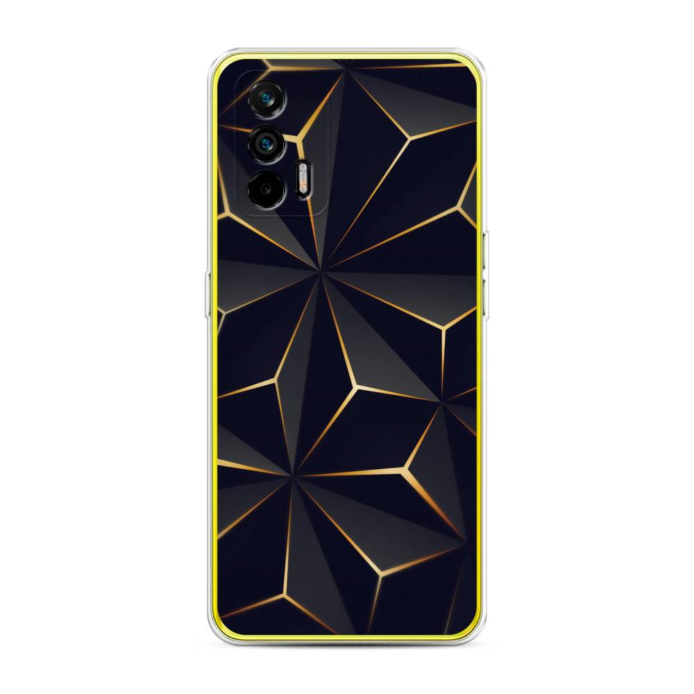 

Чехол на Oppo Realme Q3 Pro "Черные полигоны", Золотистый;черный, 256550-3