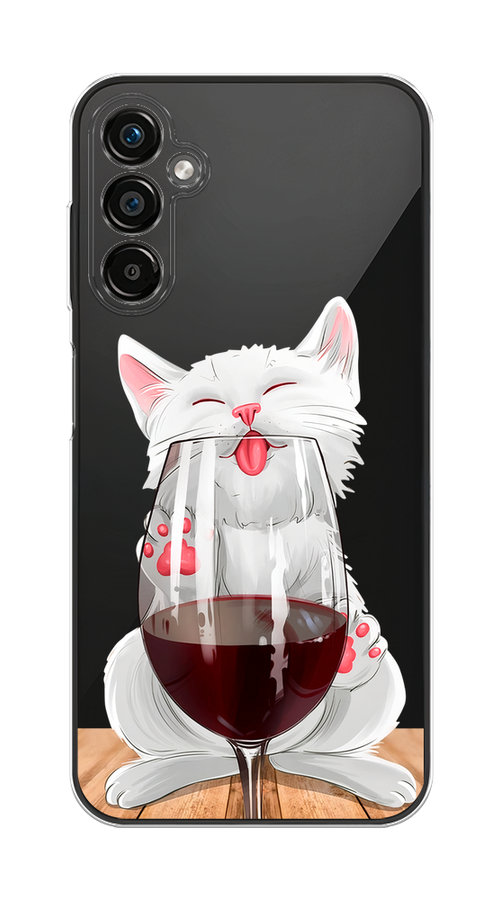 

Чехол на Samsung Galaxy A25 5G "Кот с бокалом", Прозрачный;белый;красный, 2108550-1