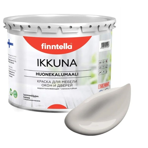 

Краска IKKUNA FINNTELLA Матовая, VUORET теплый серо-коричневый, 0,45л, IKKUNA для мебели и для дерева, для кухни и кухонных фасадов, для шкафов, для комодов и для деревянных поверхностей с натуральным маслом, без запаха