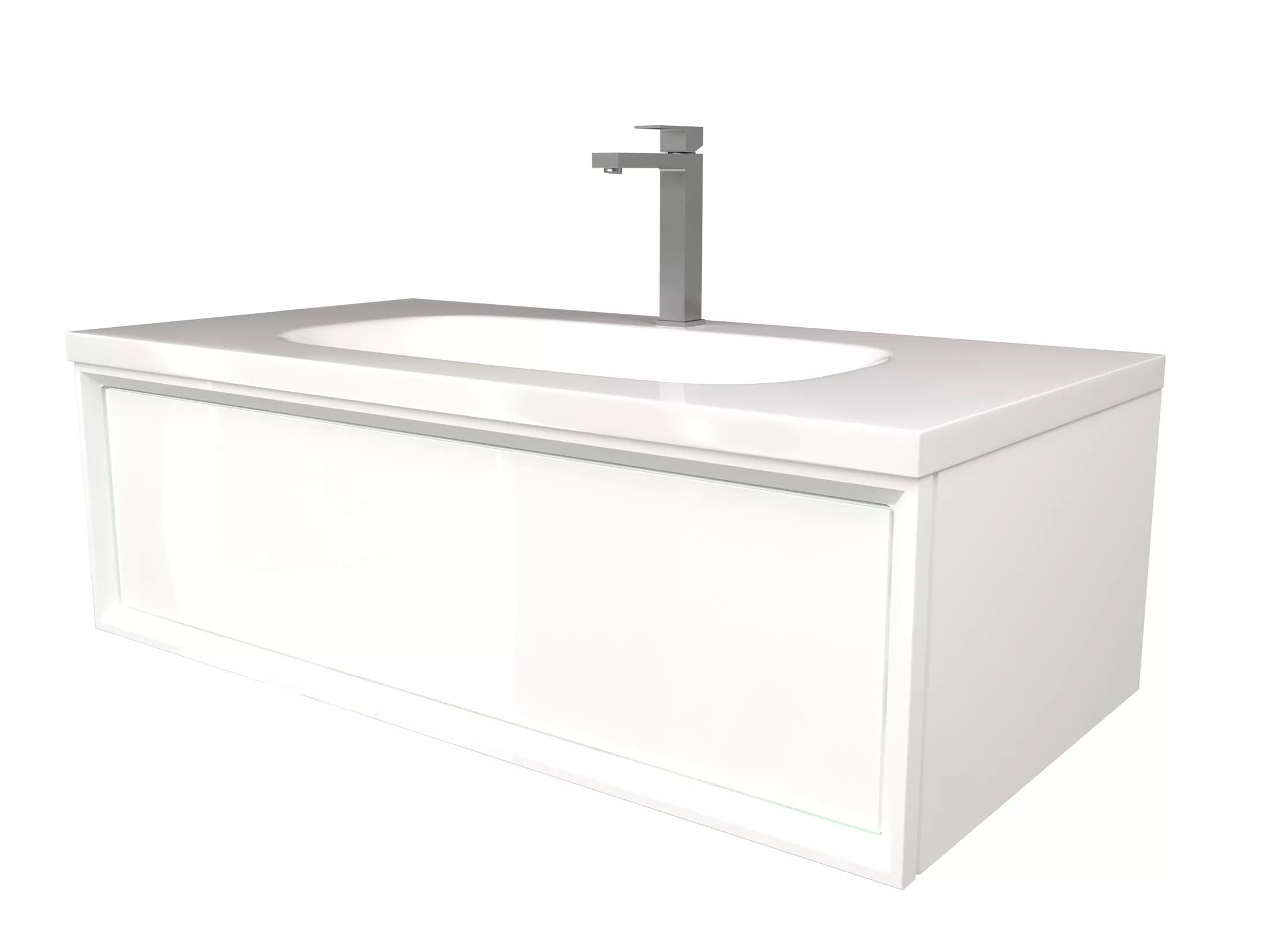 

Тумба с раковиной Marka One Glass Milacco 100П Pure White