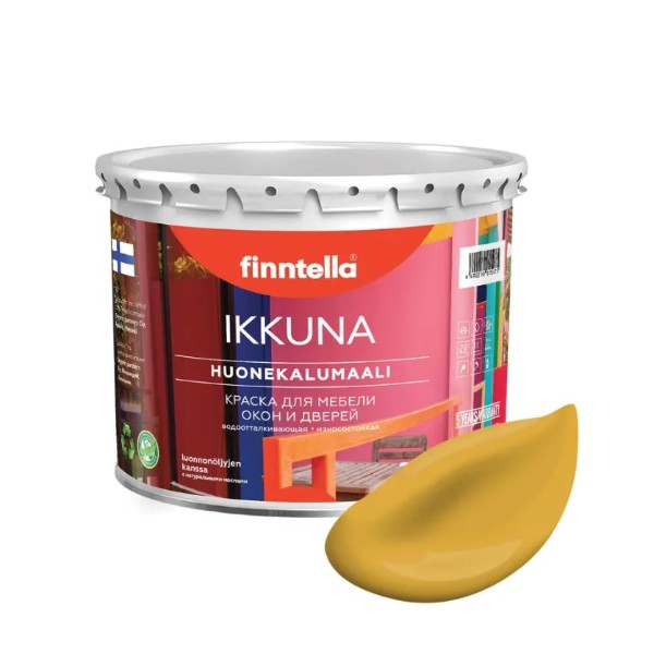 

Краска IKKUNA FINNTELLA Матовая, OKRA желто-красный, 0,45л, IKKUNA для мебели и для дерева, для кухни и кухонных фасадов, для шкафов, для комодов и для деревянных поверхностей с натуральным маслом, без запаха