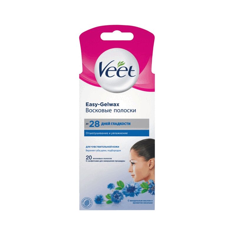 фото Полоски восковые veet для чувствительной кожи лица с технологией easy- gelwax n20