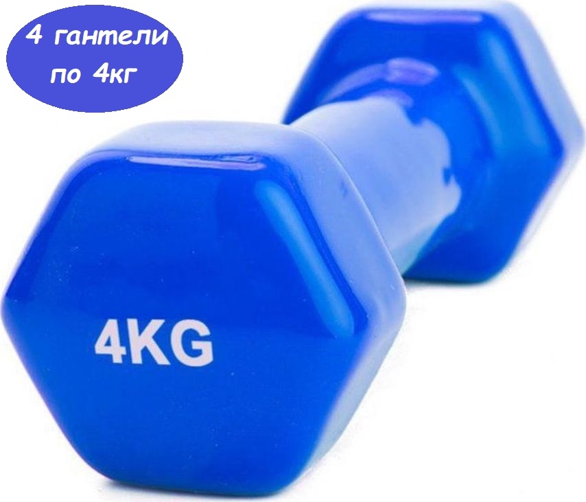 

Набор из 4 шт, Гантель обрезиненная 4 кг, синяя Bradex SF 0166, Синий, SF 0166