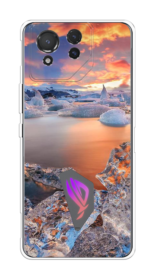 

Чехол на Asus ROG Phone 8 "Ледники", Синий;оранжевый, 45150-1