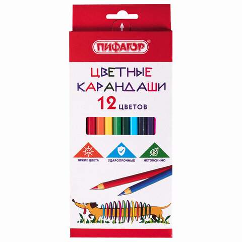 

Набор цветных карандашей ПИФАГОР, 12 цв., арт. 181806 - (10 наборов), Разноцветные