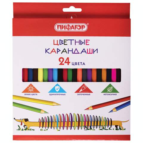 

Набор цветных карандашей ПИФАГОР, 24 цв., арт. 181808 - (5 наборов), Разноцветные