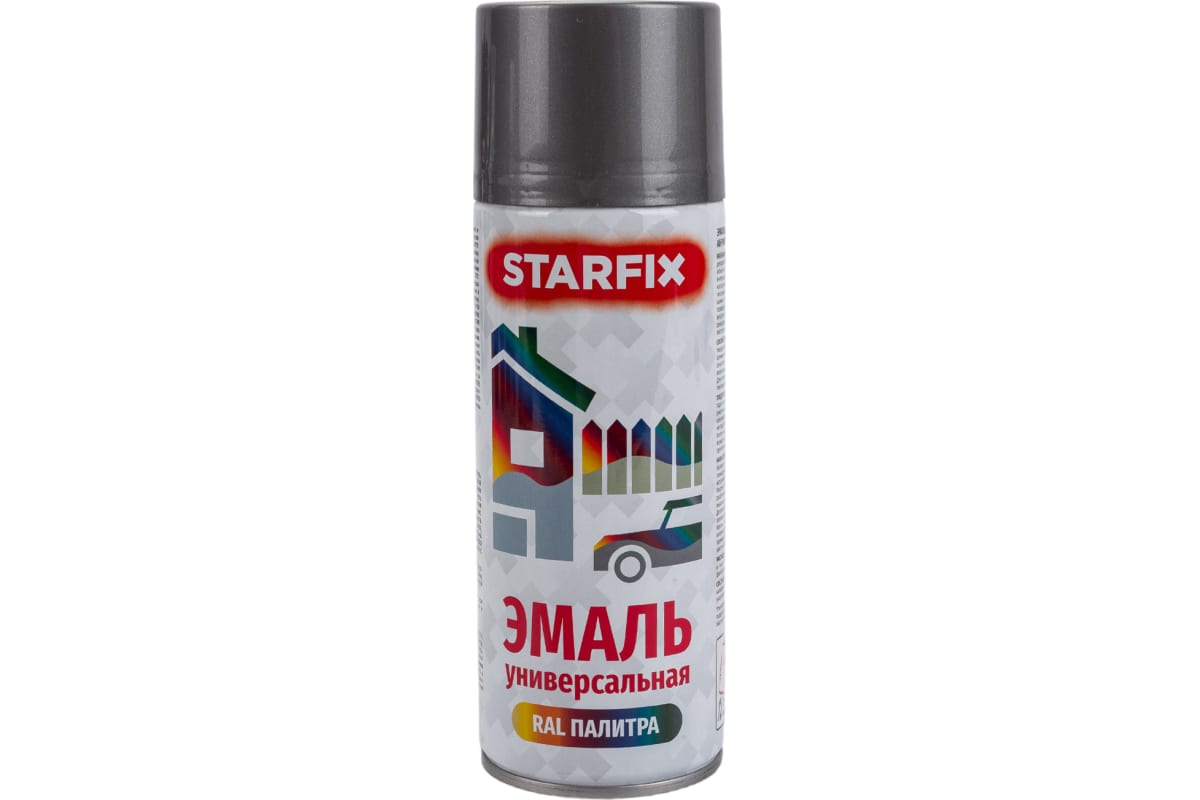 Аэрозольная универсальная краска-эмаль STARFIX (серебряный хром 9006; 520 мл) SM-103034-1