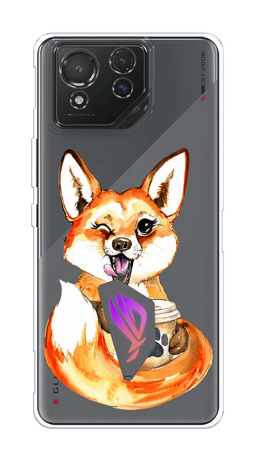 

Чехол на Asus ROG Phone 8 "Подмигивающая лиса с кофе", Оранжевый;белый;коричневый, 45150-1